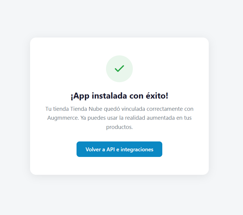 Pantalla de permisos de la app Augmmerce en Tienda Nube